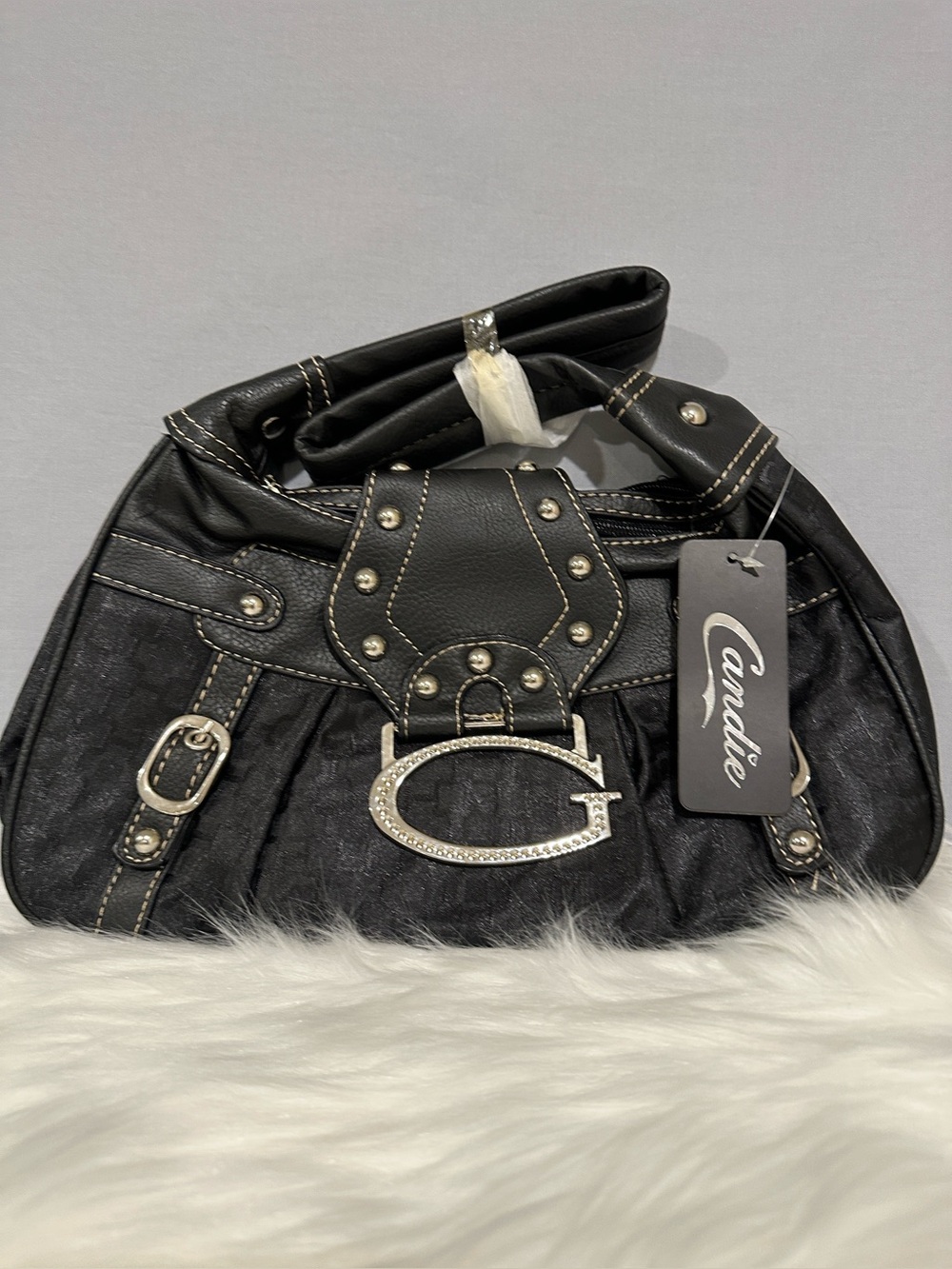 Candie's Black Studded Shoulder Bag with G Charm NWT’S